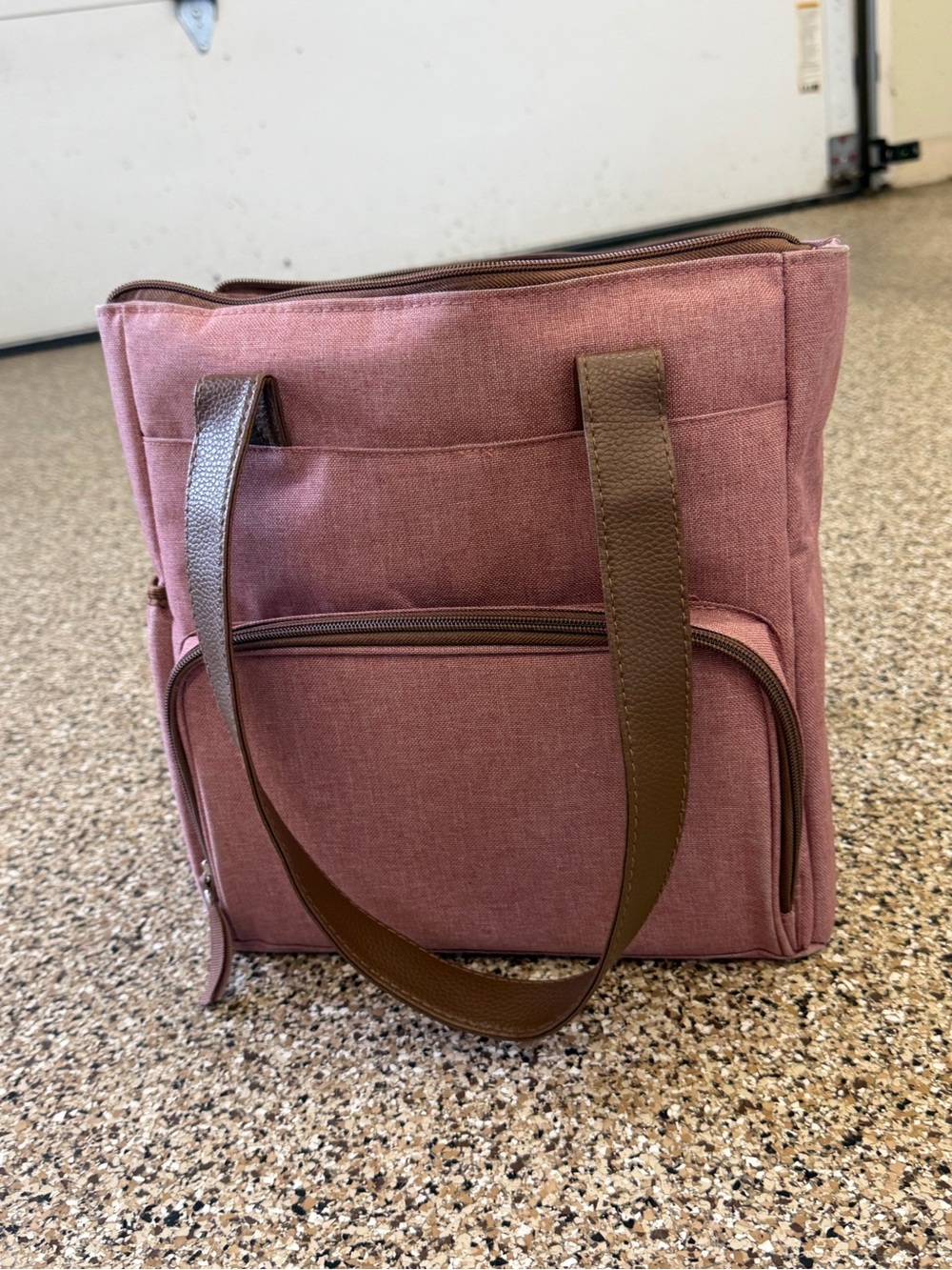 Women's Rose Canvas Tote with Brown Straps